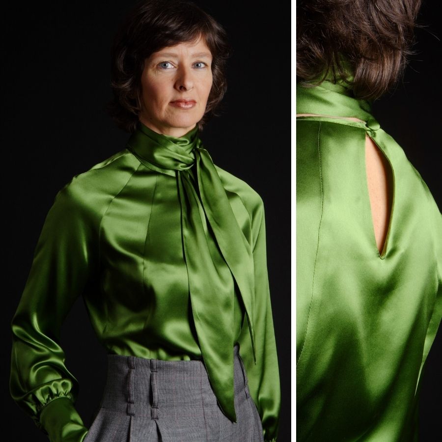 maatpak vrouwen - exclusief groene zijden blouse op maat met raglanmouw